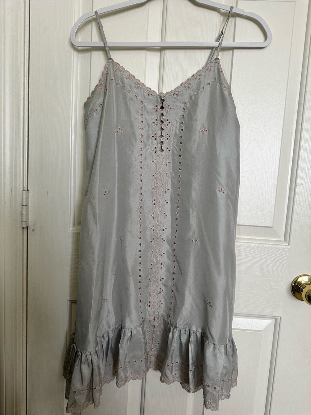 BCBGMaxAzria Light Gray Embroidered Silk Slip Mini Dress
